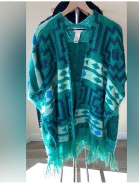 FREE PEOPLE - one size - NWT- Women’s Teal Aztec Knit Open Cardigan Sweater